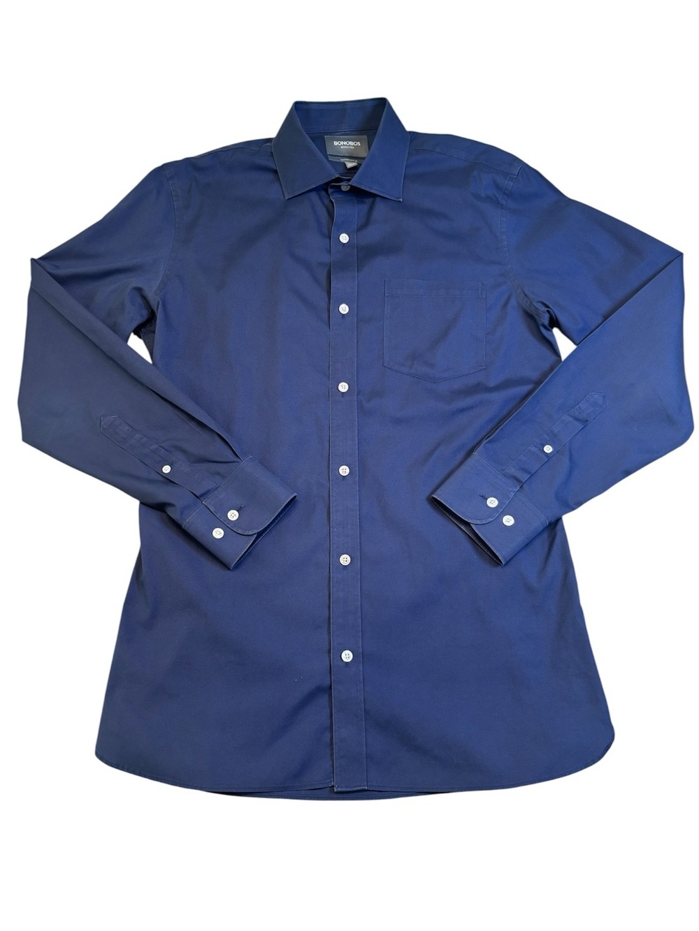 Bonobos Navy Wrinkle-Free Dress Shirt Mens 16.5 35 Tailored Slim Fit Formal